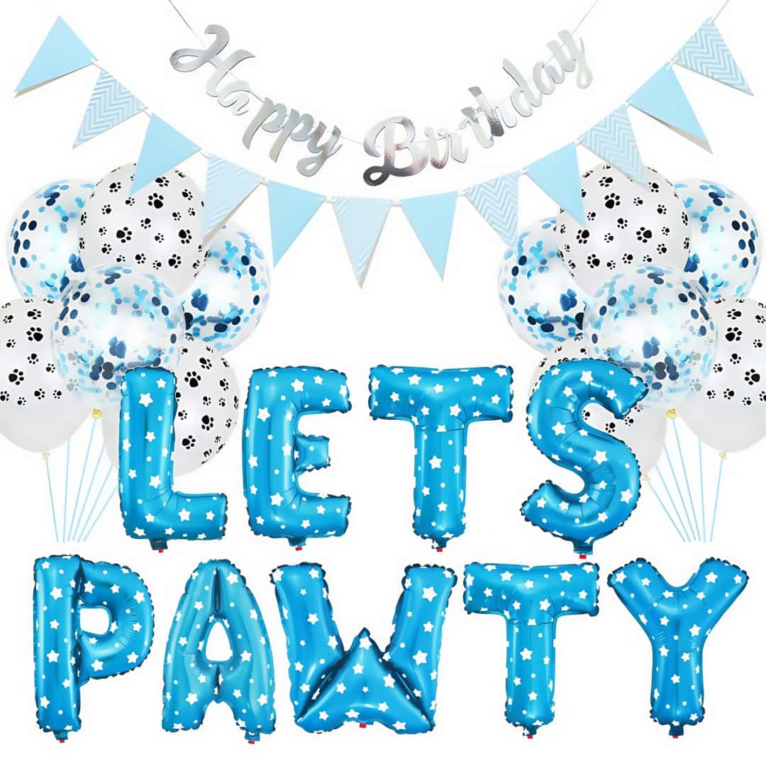 Banner de aniversário de cachorro "Lets Pawty", balões, banner "Feliz aniversário", decorações para festa de cachorro para meninos e meninas, suprimentos para cães pequenos, médios e grandes #BPP0001