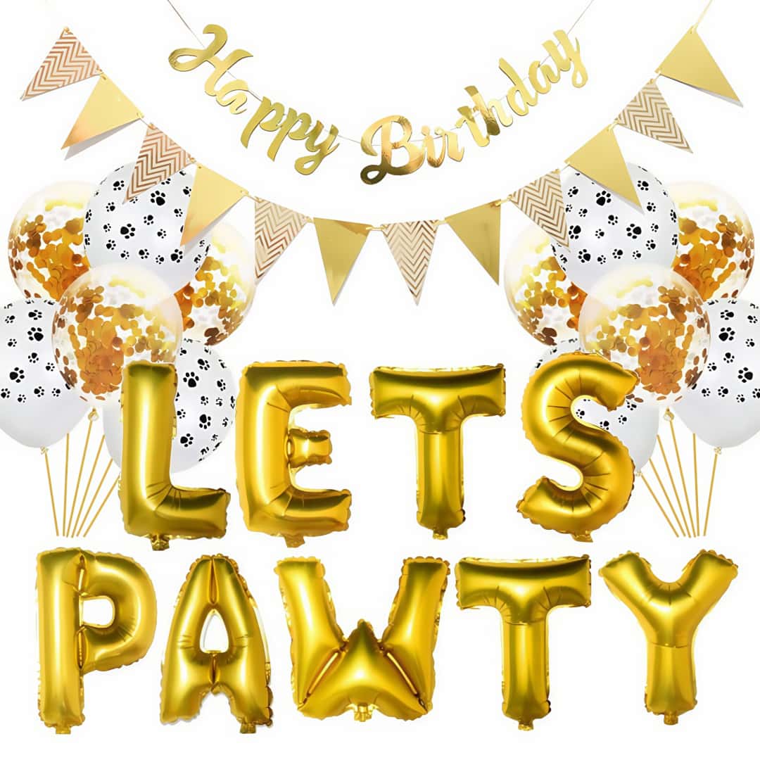Banner de aniversário de cachorro "Lets Pawty", balões, banner "Feliz aniversário", decorações para festa de cachorro para meninos e meninas, suprimentos para cães pequenos, médios e grandes #BPP0001