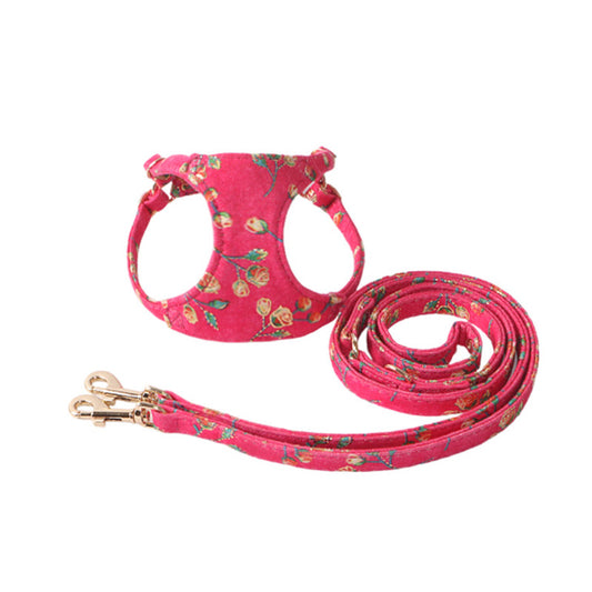 Dog / Cat Chest Harness Leash Set | Printed Suede Flower #BPS18943